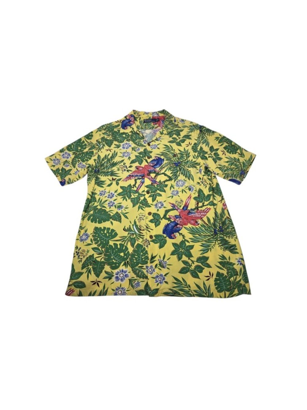 VTG Polo Ralph Lauren Macaw Parrot Tropical Hawaiian Shirt Yellow Men's Medium